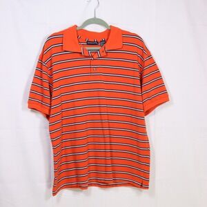 Michael Austin Polo Shirt Mens Large Orange Striped Pique Cotton Blend Casual